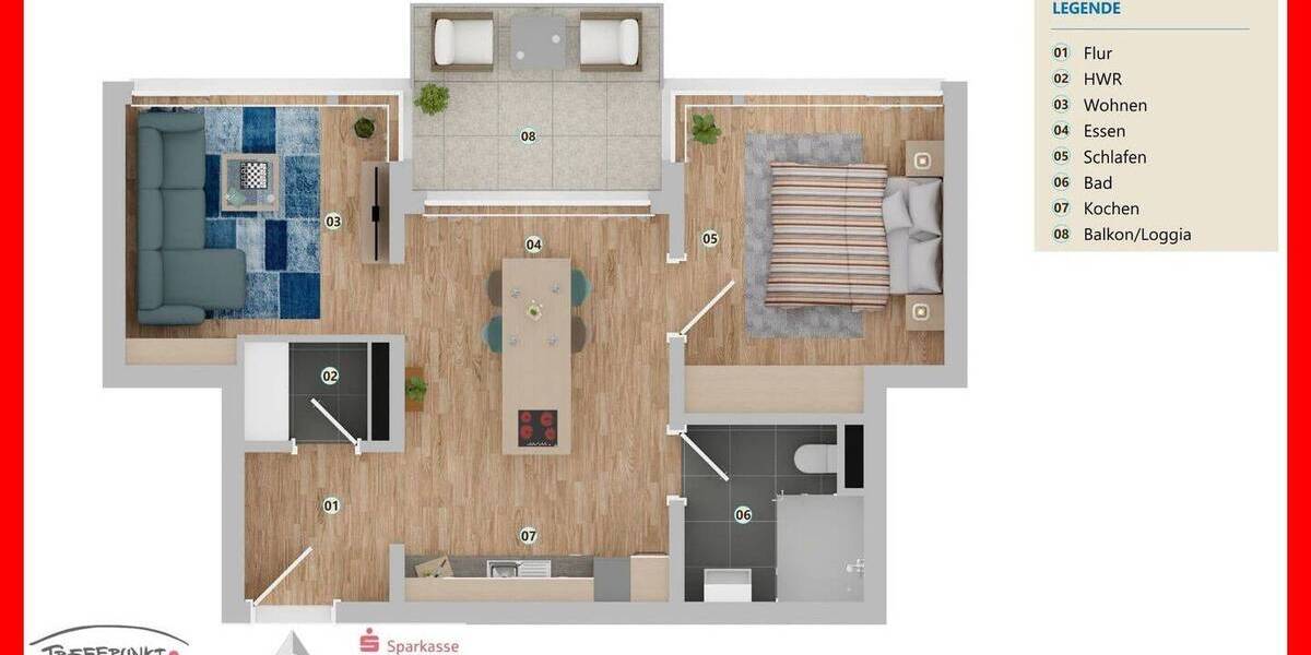Etagenwohnung Emden Stadtzentrum - 2 Zimmer, 59 m&sup2;, 281.000&euro; | Angebot:26026471