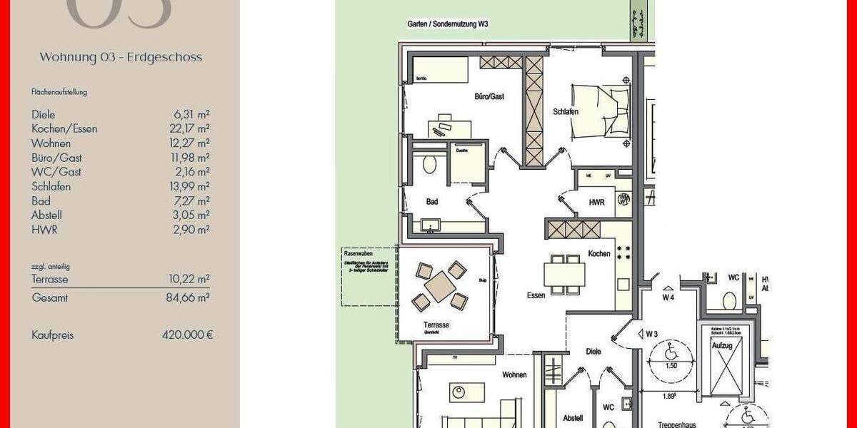 Etagenwohnung Emden Larrelt - 3 Zimmer, 84 m&sup2;, 420.000&euro; | Angebot:25727345