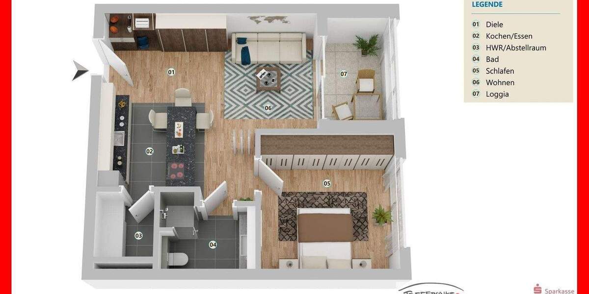 Etagenwohnung Emden Stadtzentrum - 2 Zimmer, 56 m&sup2;, 298.500&euro; | Angebot:25662787