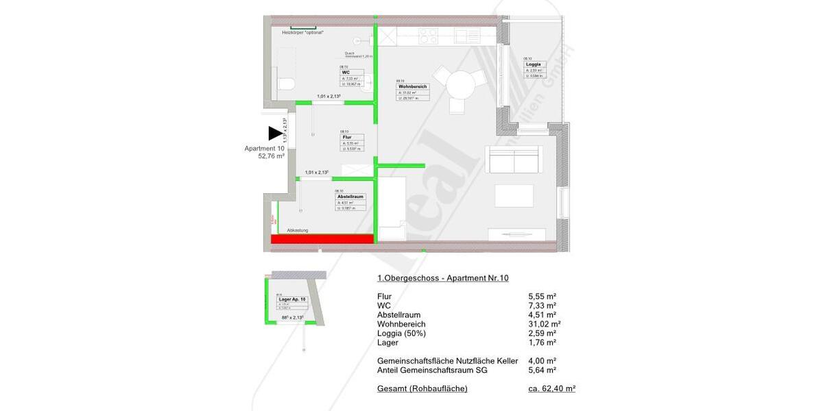 Etagenwohnung Moormerland - 1 Zimmer, 53 m&sup2;, 980&euro; | Angebot:25268881