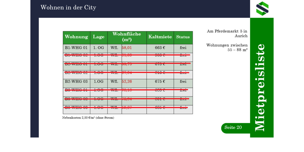 Etagenwohnung Aurich - 2 Zimmer, 53 m&sup2;, 549&euro; | Angebot:18821424