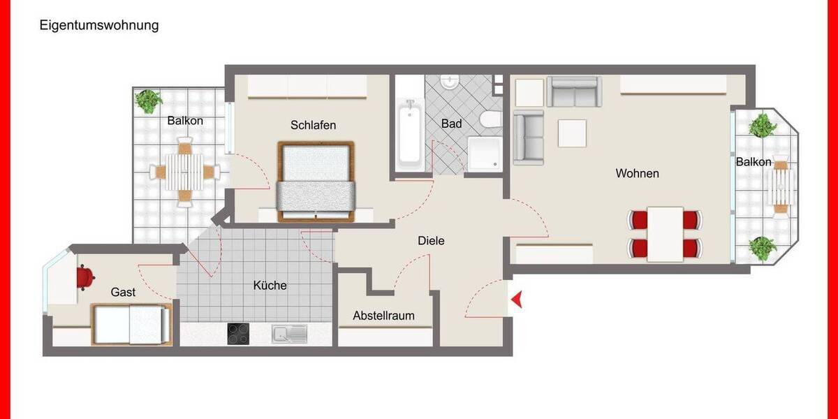 Etagenwohnung Emden Stadtzentrum - 3 Zimmer, 82 m&sup2;, 215.000&euro; | Angebot:26400909