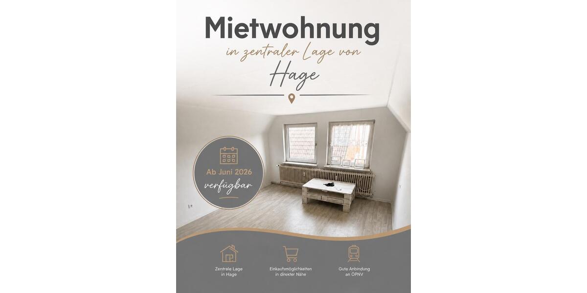 Dachgeschoßwohnung Hage - 2 Zimmer, 45 m&sup2;, 600&euro; | Angebot:26449269