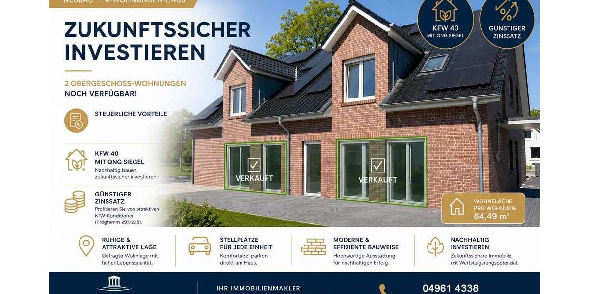 Etagenwohnung Weener - 3 Zimmer, 64 m&sup2;, 226.500&euro; | Angebot:25410916