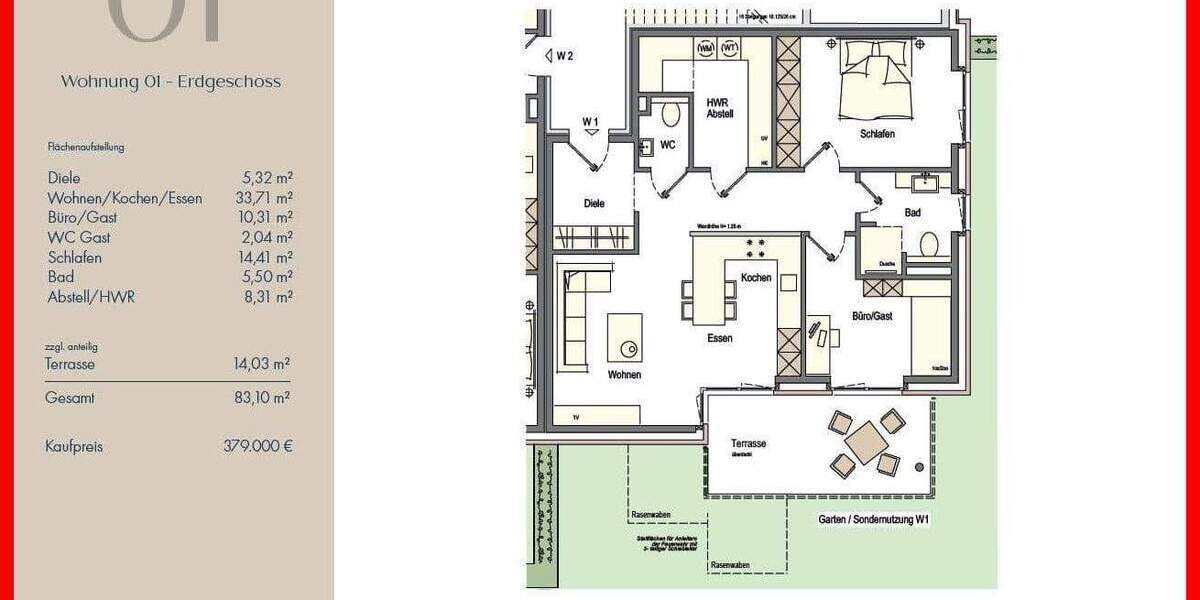 Etagenwohnung Emden Larrelt - 3 Zimmer, 83 m&sup2;, 379.000&euro; | Angebot:25671173