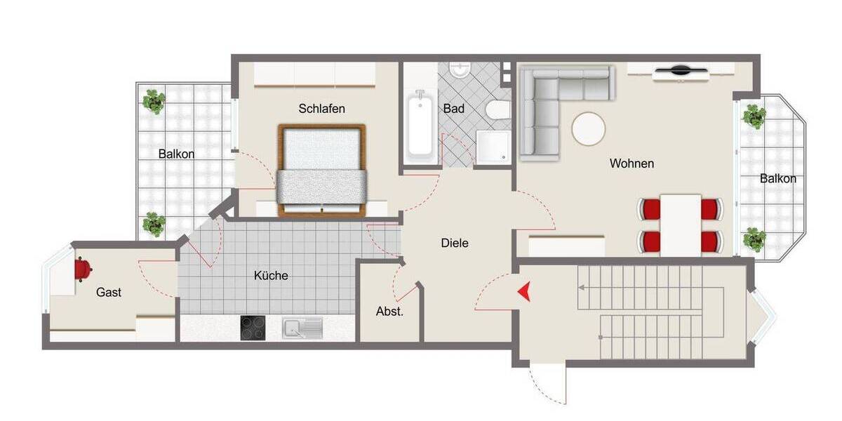 Etagenwohnung Emden Stadtzentrum - 3 Zimmer, 82 m&sup2;, 215.000&euro; | Angebot:26400909