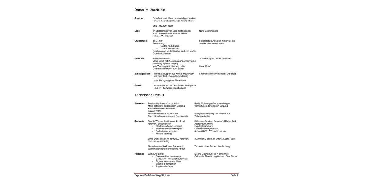 Mehrfamilienhaus, Wohnhaus Leer (Ostfriesland) - 8 Zimmer, 160 m&sup2;, 299.000&euro; | Angebot:26227422