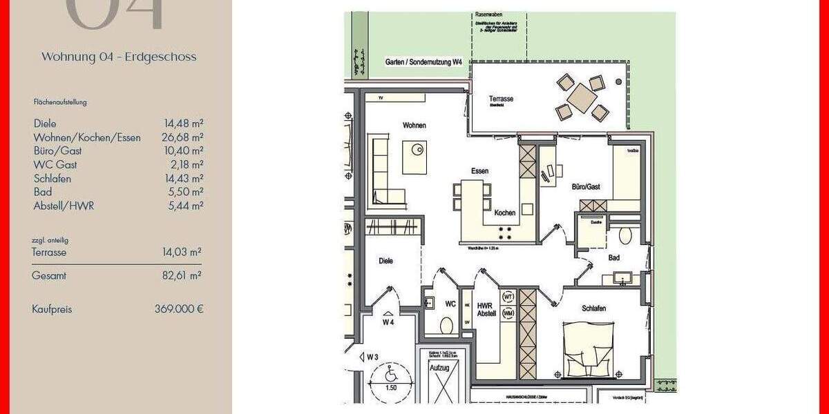 Etagenwohnung Emden Larrelt - 3 Zimmer, 82 m&sup2;, 369.000&euro; | Angebot:25796511